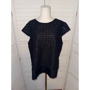 Ann Taylor Black Sequin Embellished Top Women's XL Party Cocktail
